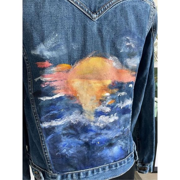 Earl Jean Jacket with Custom One if a Kind Painted Sunset on the back - Picture 5 of 6